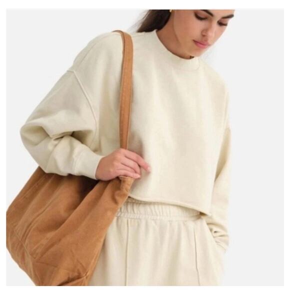 MATE The Label Organic Fleece Cropped Vintage Sweatshirt Bone Sz XL Athleisure - Picture 3 of 11